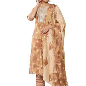 Libas Women's Printed Silk Blend Straight Kurta Trouser With Dupatta Set
